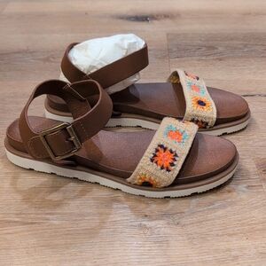 Madeline Brown Sandals with Multicolor Embroidered Straps